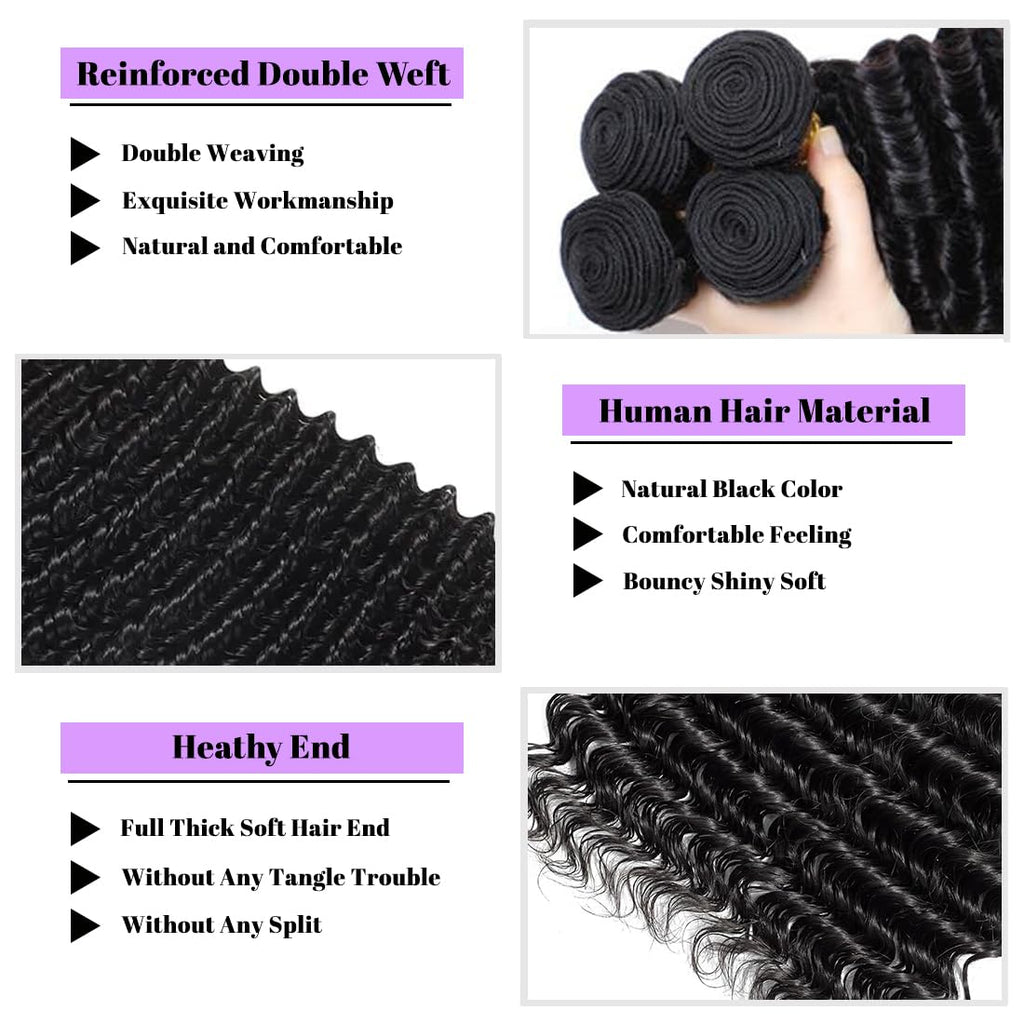 Brazilian Virgin Hair Bundles Deep Wave Human Hair Extensions
