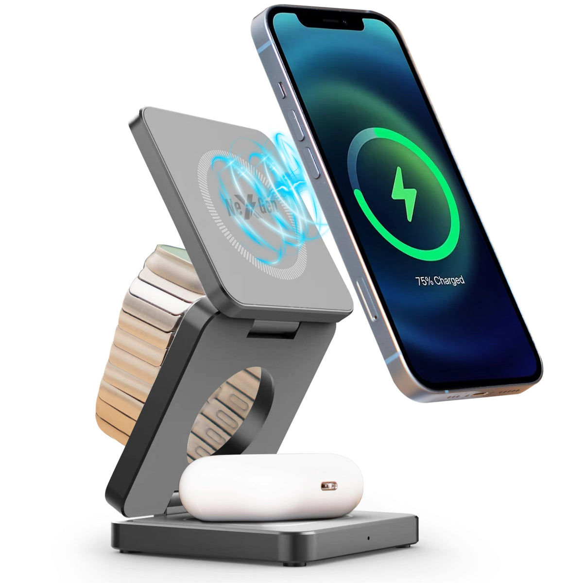 3-in-1 Magnetic Wireless Charging Station – Phone, Watch & Earbuds Charger Stand