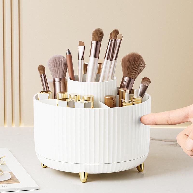 360° Rotating Makeup Organizer – Multi-Compartment Cosmetic & Skincare Storage Stand
