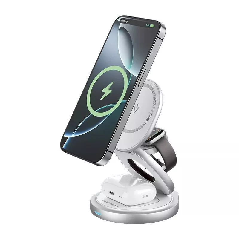 3-in-1 Magnetic Wireless Charging Station – Phone, Watch & Earbuds Charger Stand