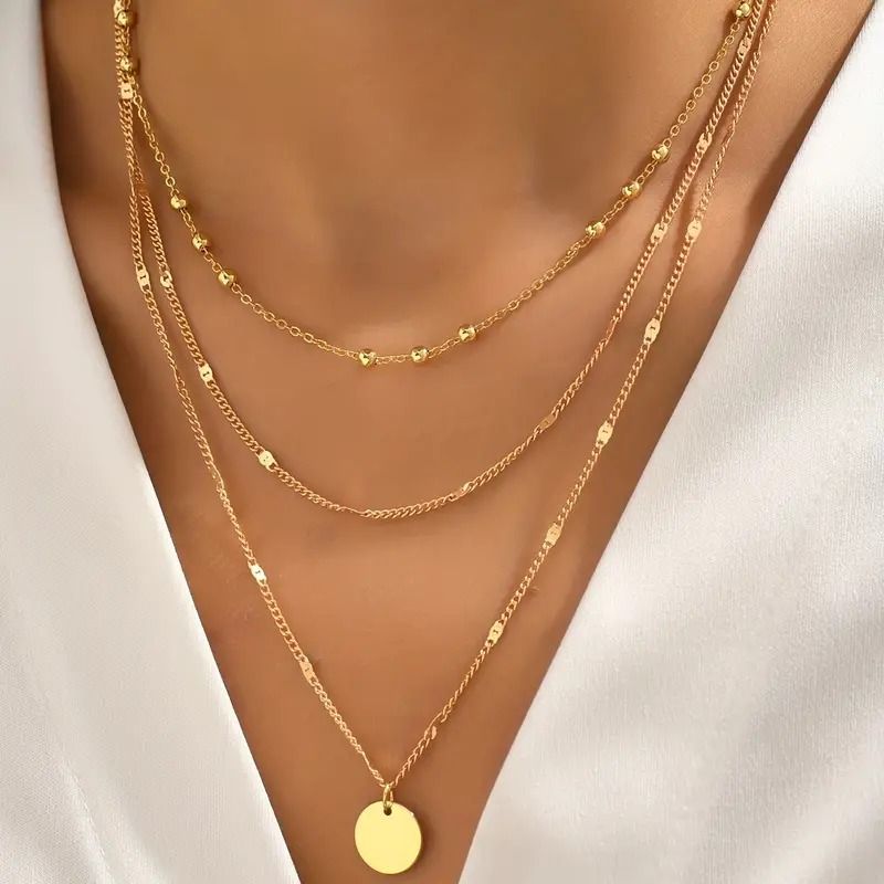 Minimalist Layered Necklace Set – Gold-Tone 3 Piece